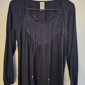 Faded Glory Black Crochet Accent Blouse